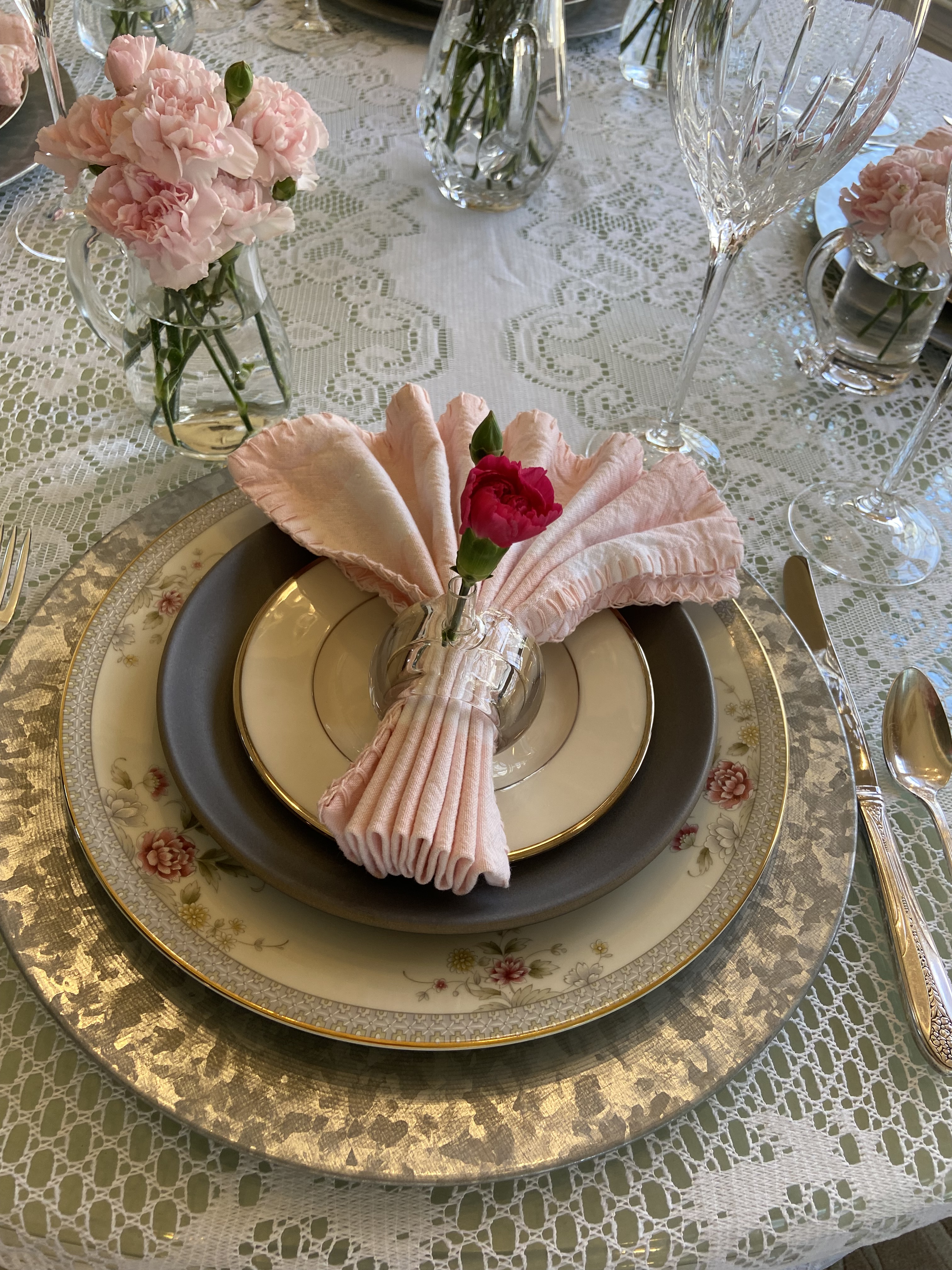 Pink and White Table Setting