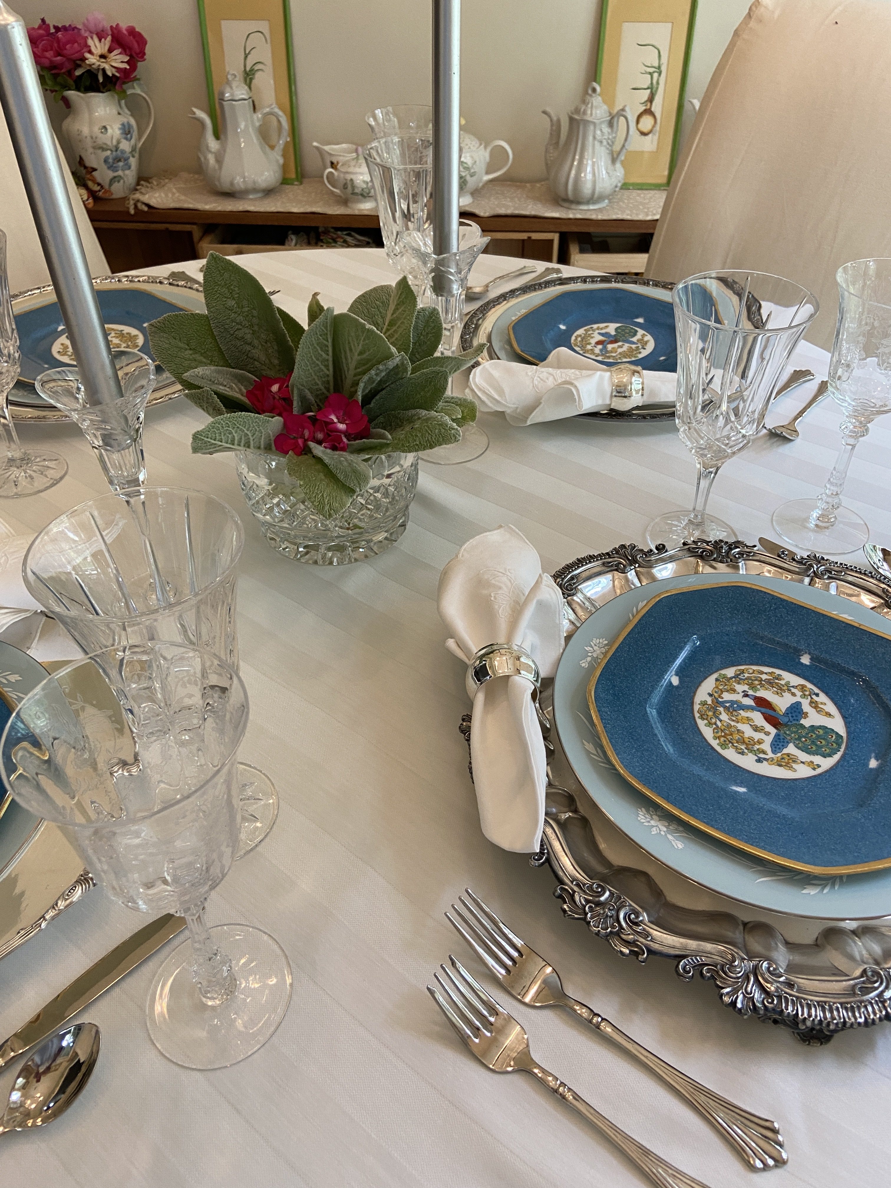 Silver and Blue Tablescape