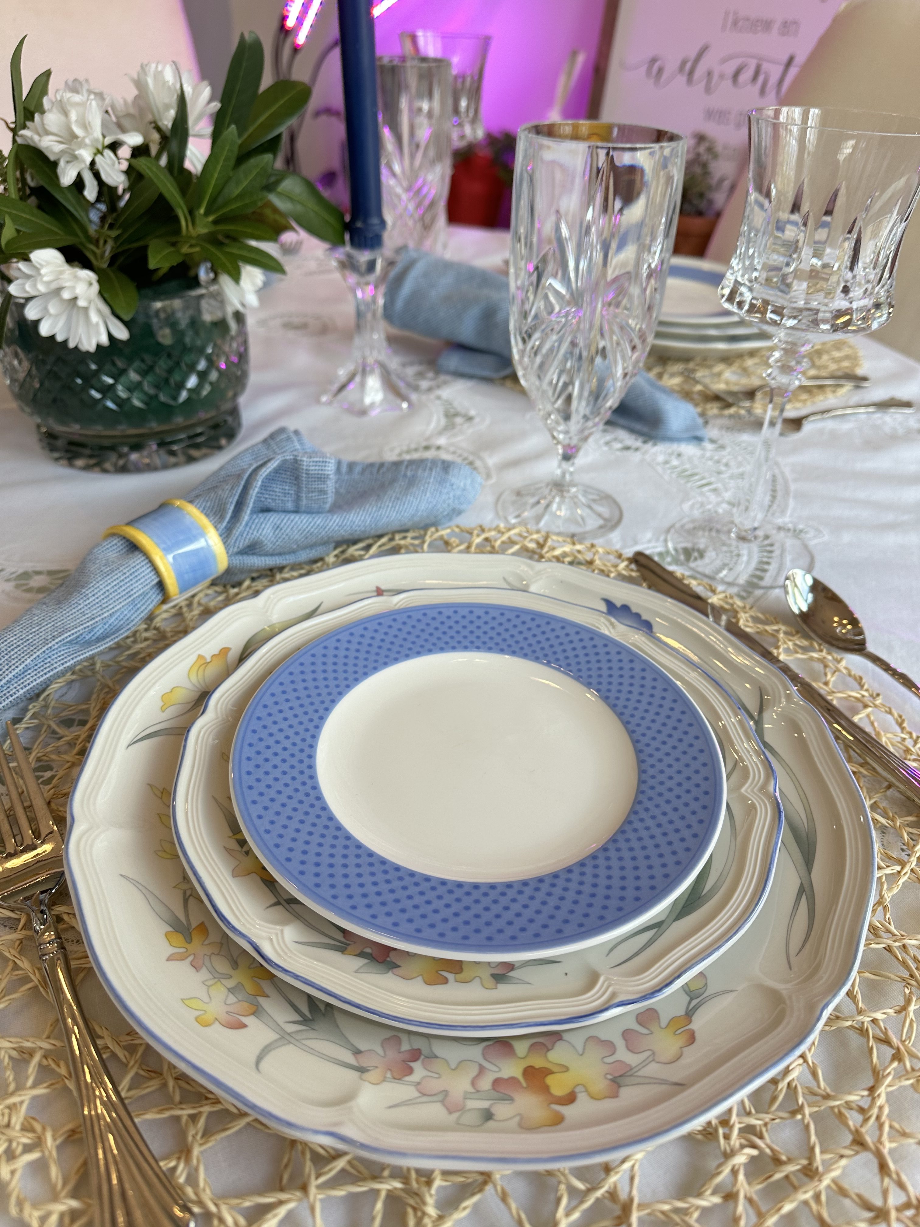 Two Thrifted Table Settings